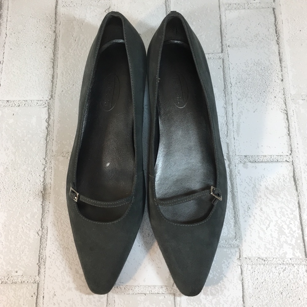 Talbots Gray Sueded Leather Pointy Mary Jane Shoes